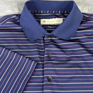Donald Ross Polo Shirt Mens XL Navy Purple Stripe Golf Performance Short Sleeve